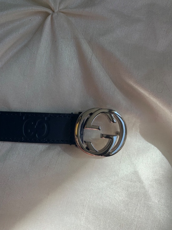 New Gucci Navy Embossed Leather Belt sz XXS main image 4